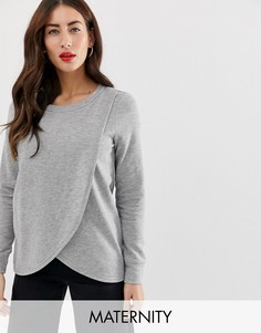 Трикотажный топ для кормления с запахом Mamalicious-Серый Mama.Licious