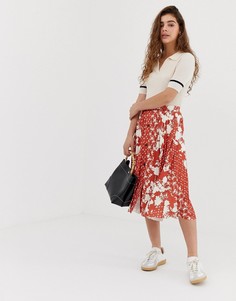 Плиссированная юбка миди с пуговицами и цветочным принтом ASOS DESIGN-Мульти