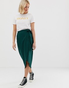 Юбка миди с запахом и завязкой ASOS DESIGN-Зеленый