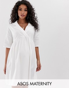 Свободное oversize-платье с воротником ASOS DESIGN Maternity-Белый