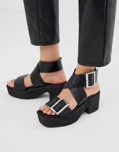 Черные босоножки на блочном каблуке и толстой подошве ASOS DESIGN Halford-Черный