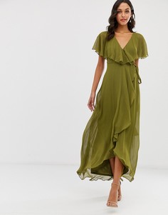 Платье миди с кейпом ASOS DESIGN-Зеленый