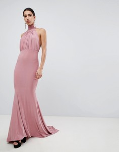 Платье макси с халтером и юбкой годе Club L Bridesmaid-Розовый