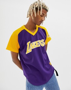 Фиолетовая футболка с V-образным вырезом и принтом \LA Lakers\" Mitchell & Ness-Фиолетовый