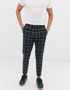 Темно-синие укороченные брюки скинни в клетку с карманами ASOS DESIGN-Темно-синий