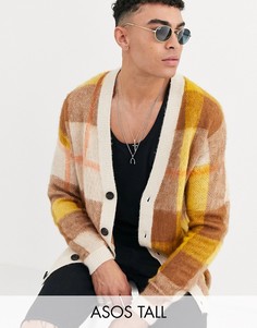 Свободный кардиган в бежевую меланжевую клетку ASOS DESIGN Tall-Бежевый