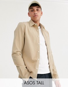 Бежевая эластичная рубашка из вельвета ASOS DESIGN Tall-Бежевый