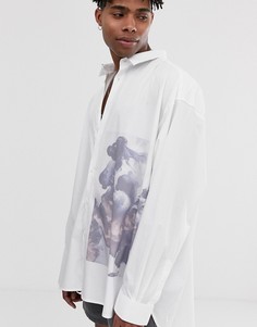 Overize-рубашка из поплина с принтом ASOS DESIGN-Белый