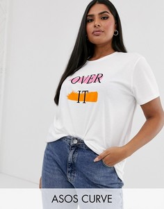 Футболка из органического хлопка с ярким принтом \over it\" ASOS DESIGN Curve-Белый