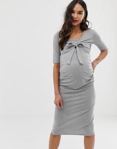 Серое облегающее платье с рукавами 3/4 и завязкой Bluebelle Maternity-Серый