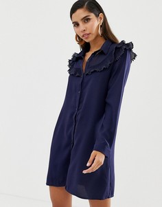 Платье-рубашка с оборками на лифе Liquorish-Темно-синий