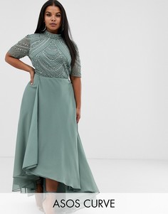 Платье макси с короткими рукавами и отделкой на лифе ASOS DESIGN Curve-Мульти