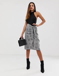 Серая юбка миди в клетку с запахом Missguided-Серый