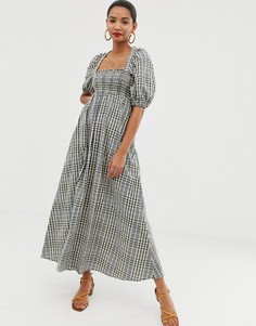 Платье макси из жатой ткани в клетку со сборками на лифе ASOS DESIGN-Мульти