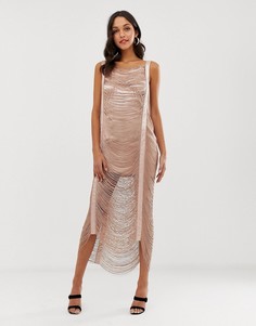 Платье макси с бахромой ASOS DESIGN-Розовый