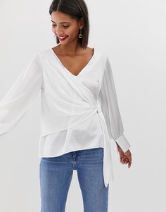 Лонгслив с V-образным вырезом и драпировкой ASOS DESIGN-Белый