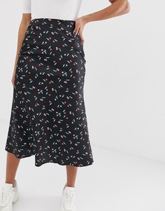 Атласная юбка-комбинация миди косого кроя с принтом вишен ASOS DESIGN-Мульти