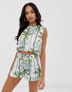 Трикотажный пляжный кроп-топ в минималистском стиле с принтом пальм ASOS DESIGN-Мульти