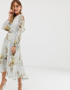 Платье миди с высоким воротом и цветочным принтом Hope & Ivy-Мульти