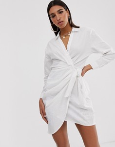 Платье мини с воротником, запахом и перекрутом ASOS DESIGN-Белый