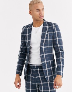 Синий пиджак скинни в белую клетку ASOS DESIGN