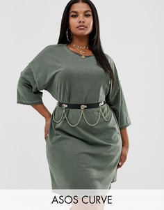 Узкий ремень с золотистыми цепочками ASOS DESIGN Curve-Черный