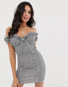 Платье мини в клеточку Missguided - milkmaid-Мульти