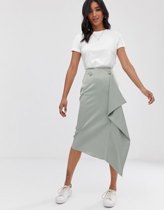 Атласная юбка миди с запахом ASOS DESIGN-Синий