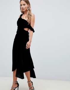 Бархатное платье миди с драпировкой ASOS DESIGN-Черный