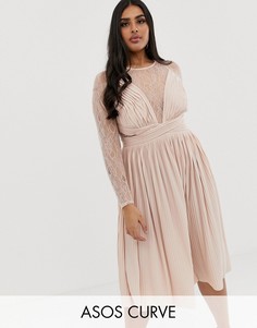 Платье миди с кружевом и складками ASOS DESIGN Curve-Розовый