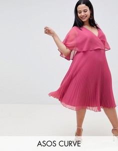 Платье миди с рукавами клеш и плиссированной юбкой ASOS DESIGN Curve-Розовый