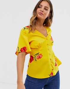 Желтая чайная блузка с цветочным принтом Influence-Желтый