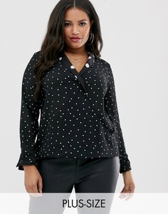 Черная блузка в горошек с V-образным вырезом Simply Be-Мульти