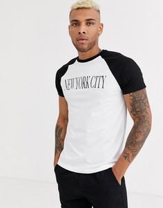 Футболка с рукавами реглан и принтом ASOS DESIGN-Белый