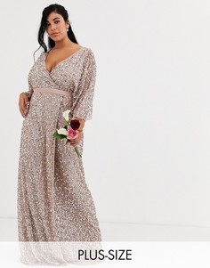 Серо-коричневое платье макси с запахом и пайетками Maya Plus - Bridesmaid-Коричневый