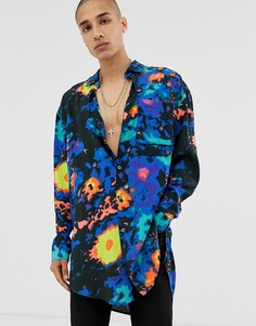 Удлиненная рубашка в стиле милитари с камуфляжным принтом ASOS DESIGN-Синий