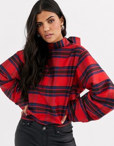 Лонгслив в клетку с галстуком ASOS DESIGN-Мульти