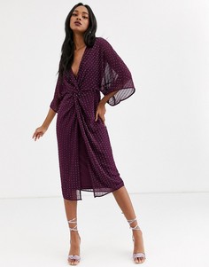 Платье миди в стиле кимоно с отделкой пайетками ASOS DESIGN-Фиолетовый