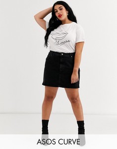 Черная джинсовая юбка с завышенной талией ASOS DESIGN Curve-Черный