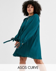 Свободное платье мини с высоким воротом и завязками на рукавах ASOS DESIGN Curve-Зеленый