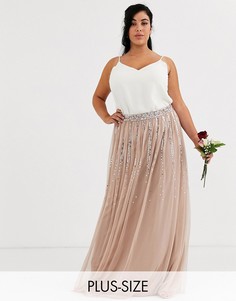 Серо-коричневая юбка из тюля с пайетками Maya Plus - Bridesmaid-Коричневый