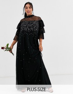 Черное платье макси из тюля с пайетками Maya Plus Bridesmaid-Черный