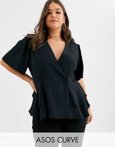 Топ-смокинг с рукавами \ангел\" ASOS DESIGN Curve-Бесцветный