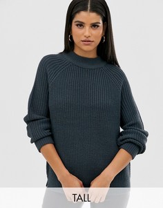 Синий джемпер в рубчик с высоким воротом Vero Moda Tall
