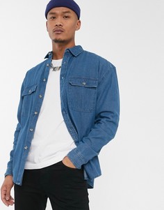 Выбеленная джинсовая oversize-рубашка из органического хлопка с двумя карманами ASOS DESIGN-Синий