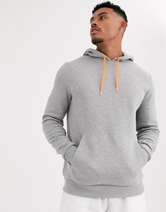 Серое меланжевое худи с оранжевым шнурком ASOS DESIGN-Серый