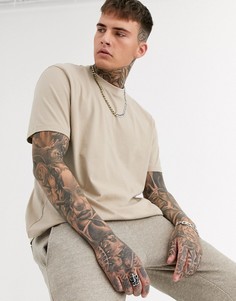Бежевая свободная футболка из органического хлопка с круглым вырезом ASOS DESIGN-Бежевый