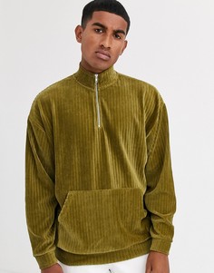 Вельветовый oversize-свитшот с молнией ASOS DESIGN-Зеленый