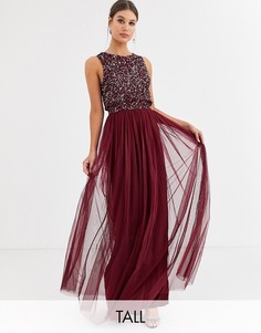 Платье макси винного цвета 2 в 1 с пайетками Maya Tall Bridesmaid-Красный