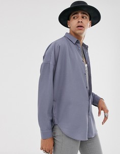 Синяя удлиненная фактурная oversize-рубашка с заниженной линией плеч ASOS DESIGN-Синий